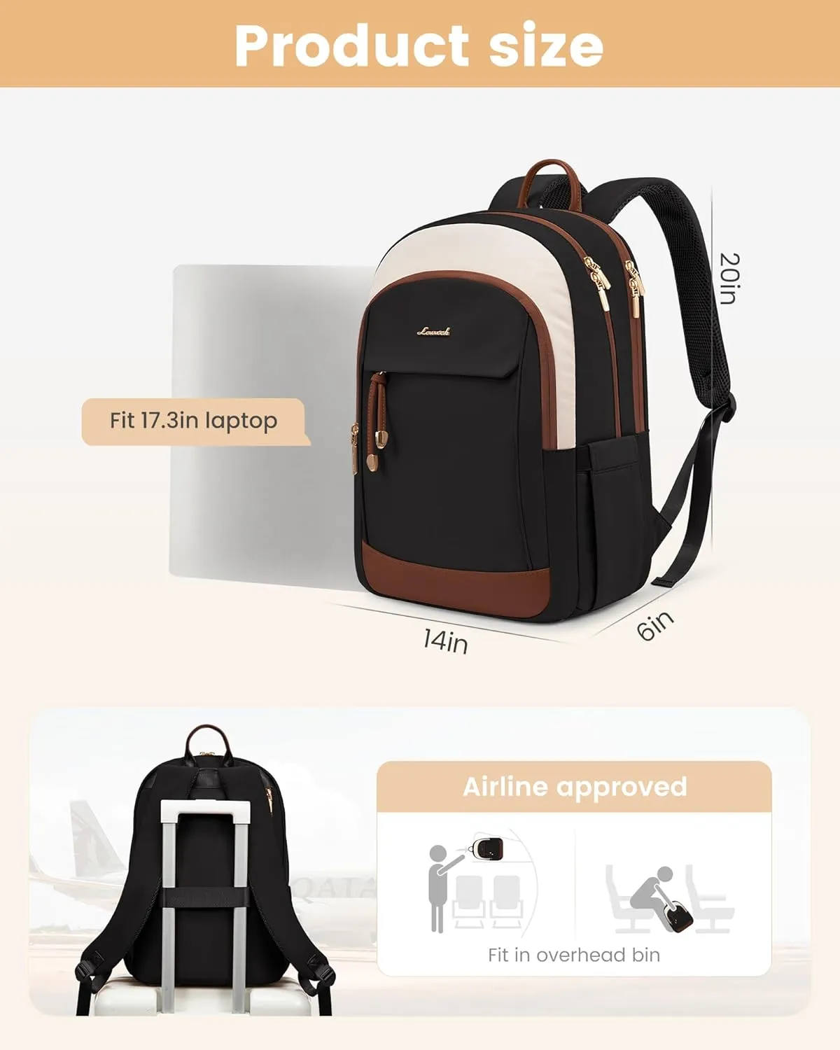 LOVEVOOK Backpack for Women, 17.3 inch Laptop Backpacks for Travel Work College, Large Capacity Water-Repellent Anti Theft Computer Bags Woman with Laptop Compartment College Essentials