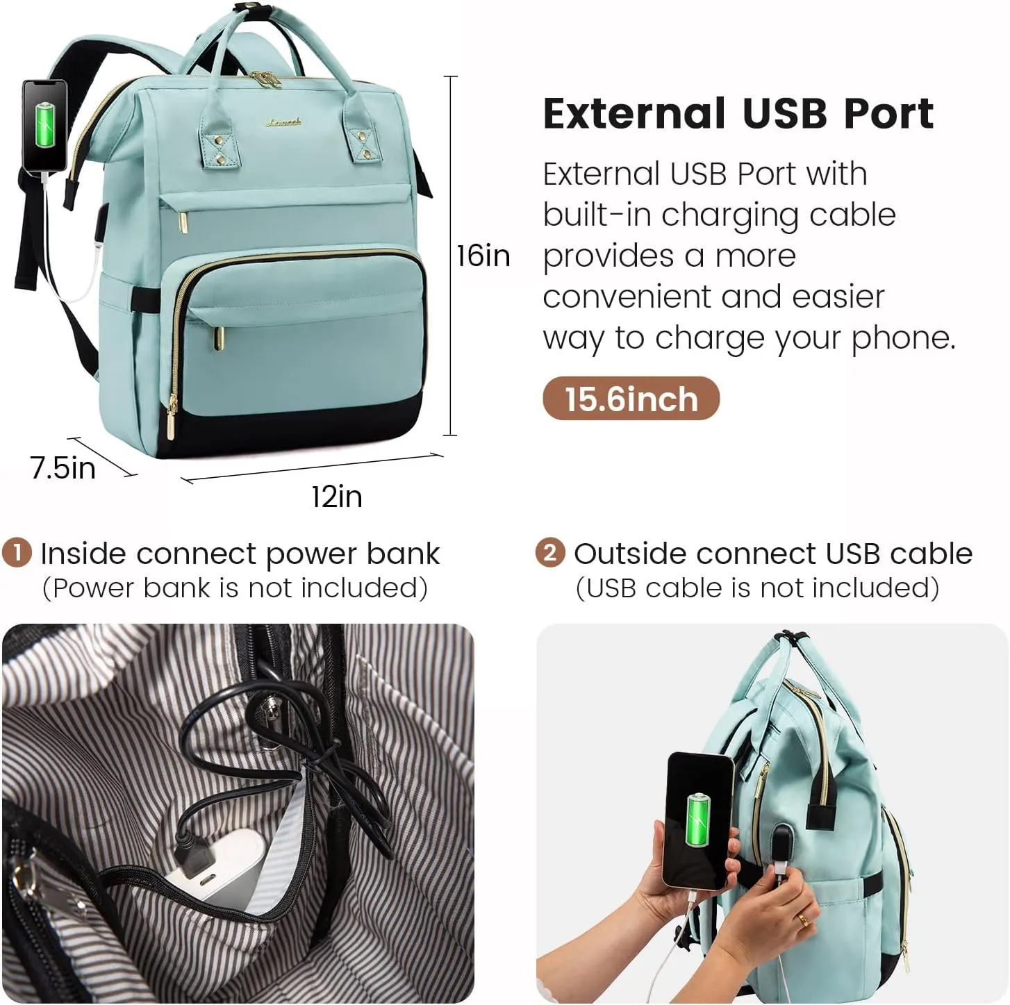 LOVEVOOK Laptop Backpack for Women Backpack Purse 15.6 Inch Travel Work Nurse Teacher Bag Large Capacity Computer Backpack with USB Port