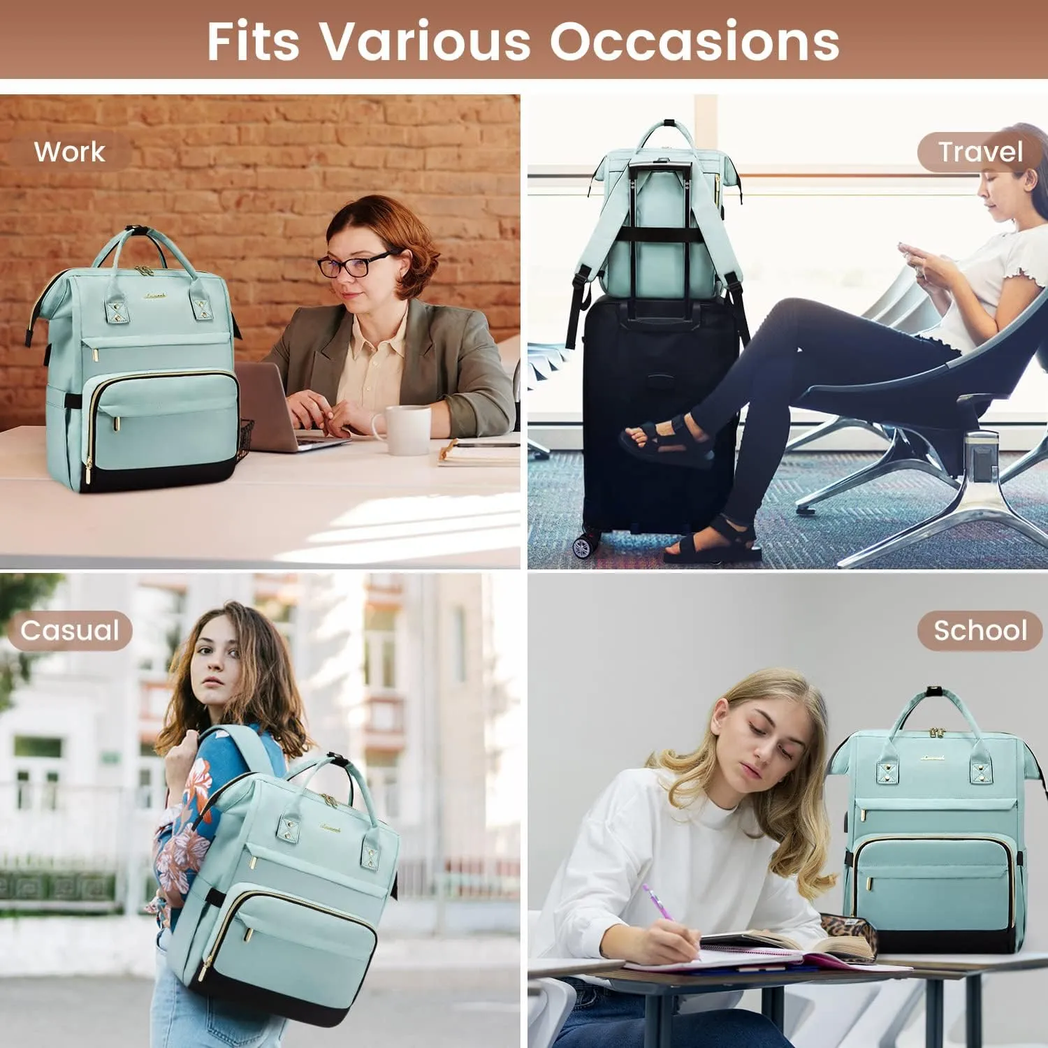 LOVEVOOK Laptop Backpack for Women Backpack Purse 15.6 Inch Travel Work Nurse Teacher Bag Large Capacity Computer Backpack with USB Port