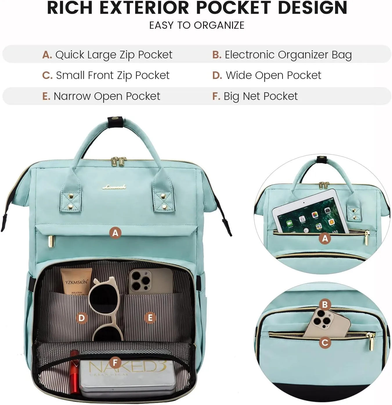 LOVEVOOK Laptop Backpack for Women Backpack Purse 15.6 Inch Travel Work Nurse Teacher Bag Large Capacity Computer Backpack with USB Port