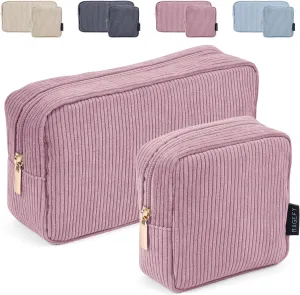 MAGEFY Small Makeup Bag for Purse Mini Cosmetics Bag Corduroy Cute Cosmetic Pouch for Women with Slip-in Pockets