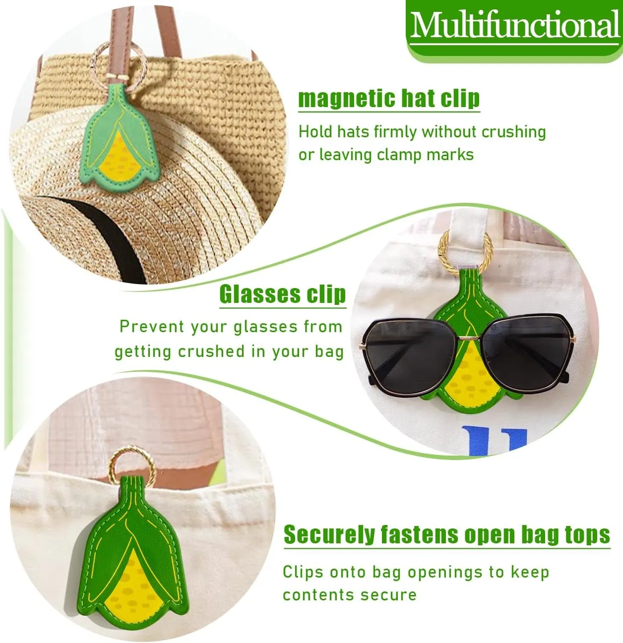 Magnetic Hat Clip for Travel on Bag - Anti-Wind Blowing & Anti-Drop Travel Essential with Alloy Buckle, Premium PU Leather Hat Sunglasses Magnet Clip with Accessory for Baby Stroller