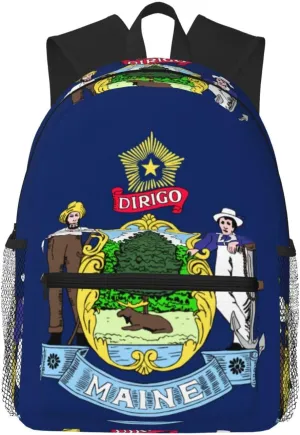 Maine State Flag College Backpacks,Backpacks With Pockets, Lightweight Bookbag For College for Women Men
