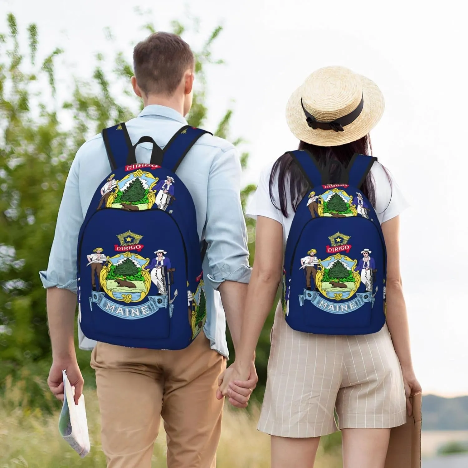 Maine State Flag print Large Laptop Backpack for Women, Work Business Backpacks College Bookbag for School