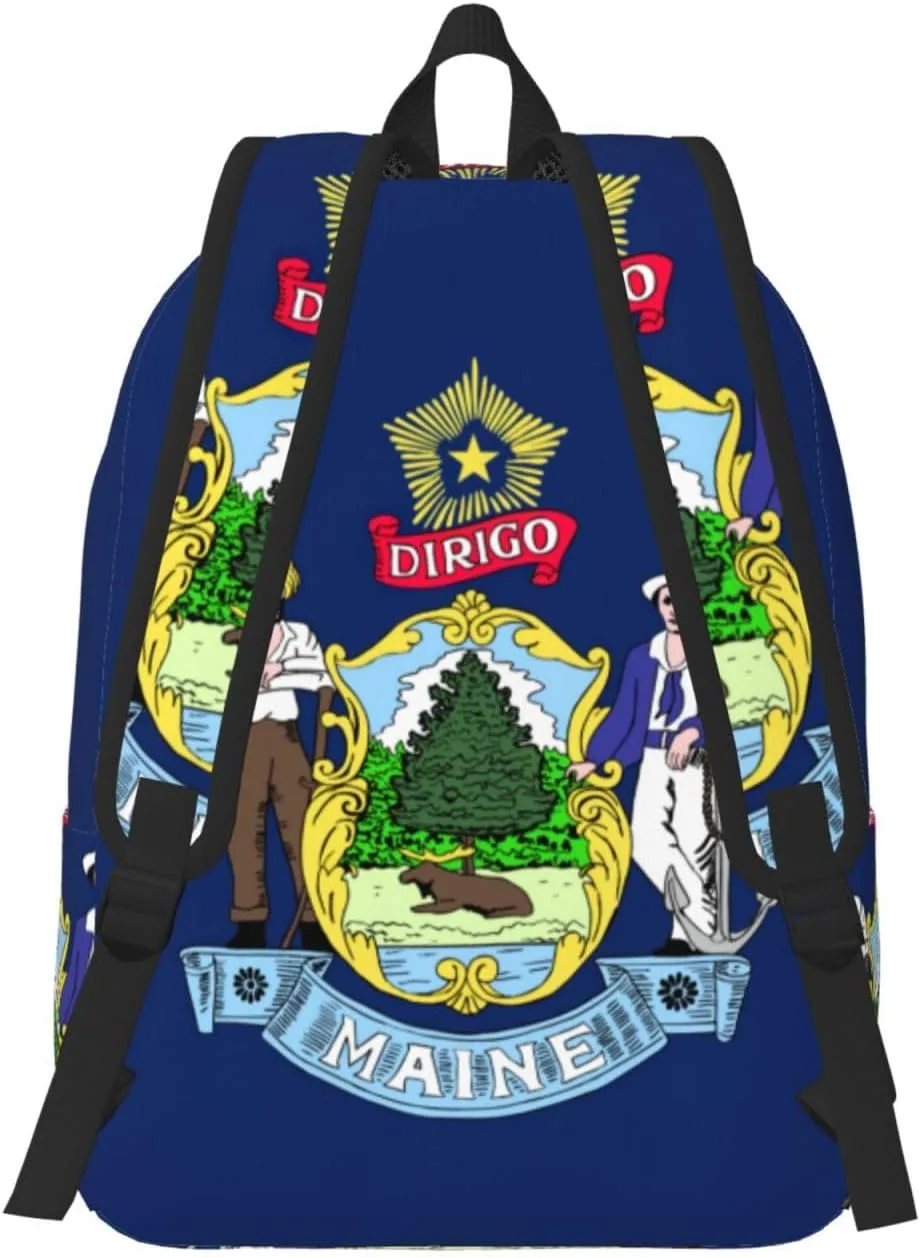 Maine State Flag print Large Laptop Backpack for Women, Work Business Backpacks College Bookbag for School