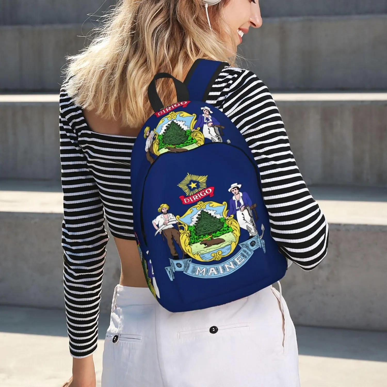 Maine State Flag print Large Laptop Backpack for Women, Work Business Backpacks College Bookbag for School