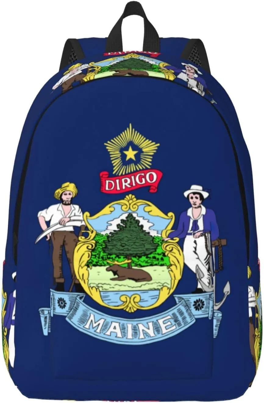 Maine State Flag print Large Laptop Backpack for Women, Work Business Backpacks College Bookbag for School
