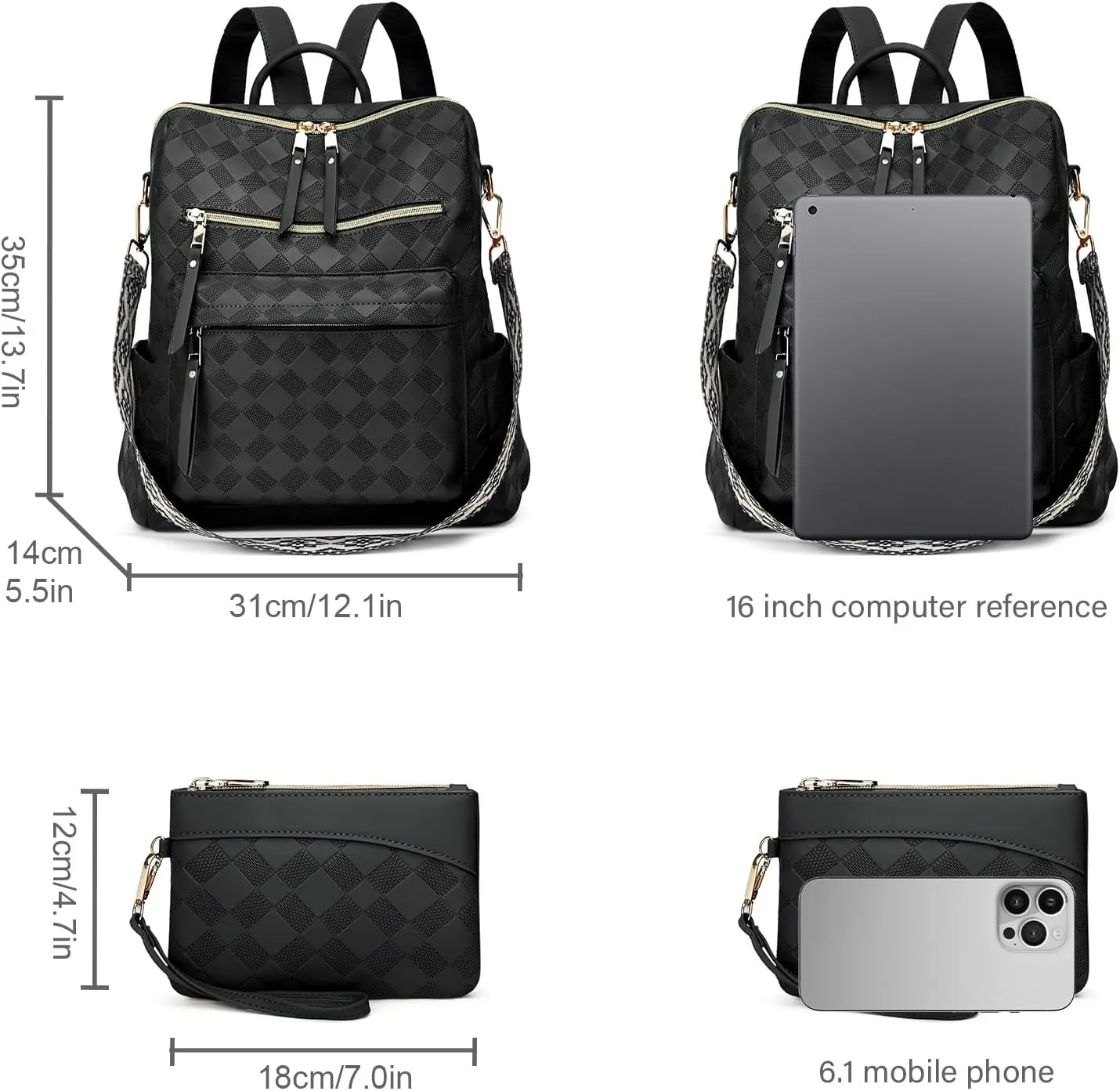 Makes Backpack Purse for Women PU Leather Travel Satchel Handbag Convertible Design Bag with Purse 2 Piece 13 Inch