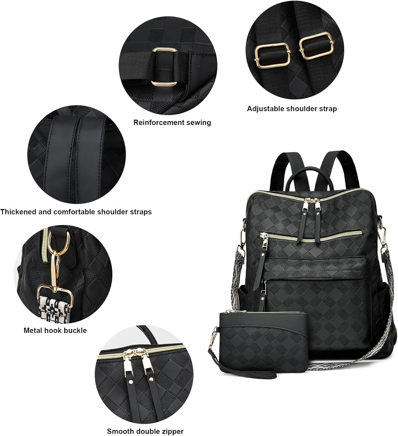 Makes Backpack Purse for Women PU Leather Travel Satchel Handbag Convertible Design Bag with Purse 2 Piece 13 Inch