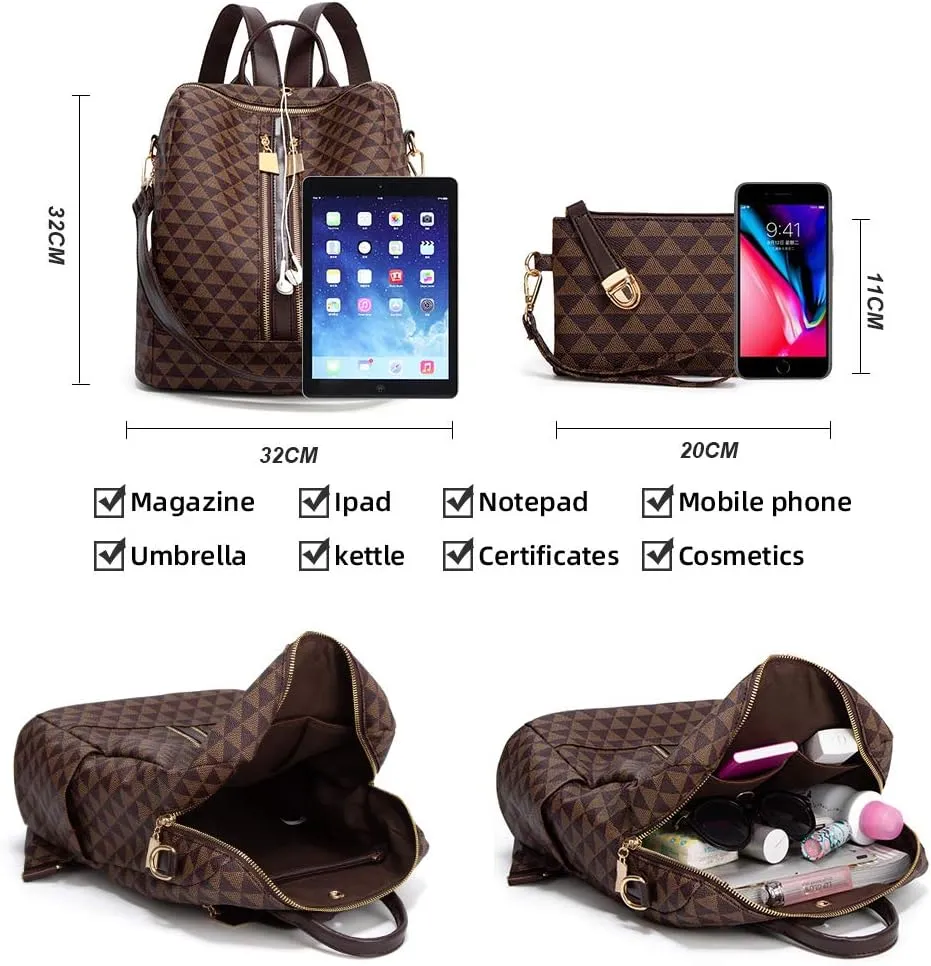 Makes Backpack Purse for Women PU Leather Travel Satchel Handbag Convertible Design Bag with Purse 2 Piece
