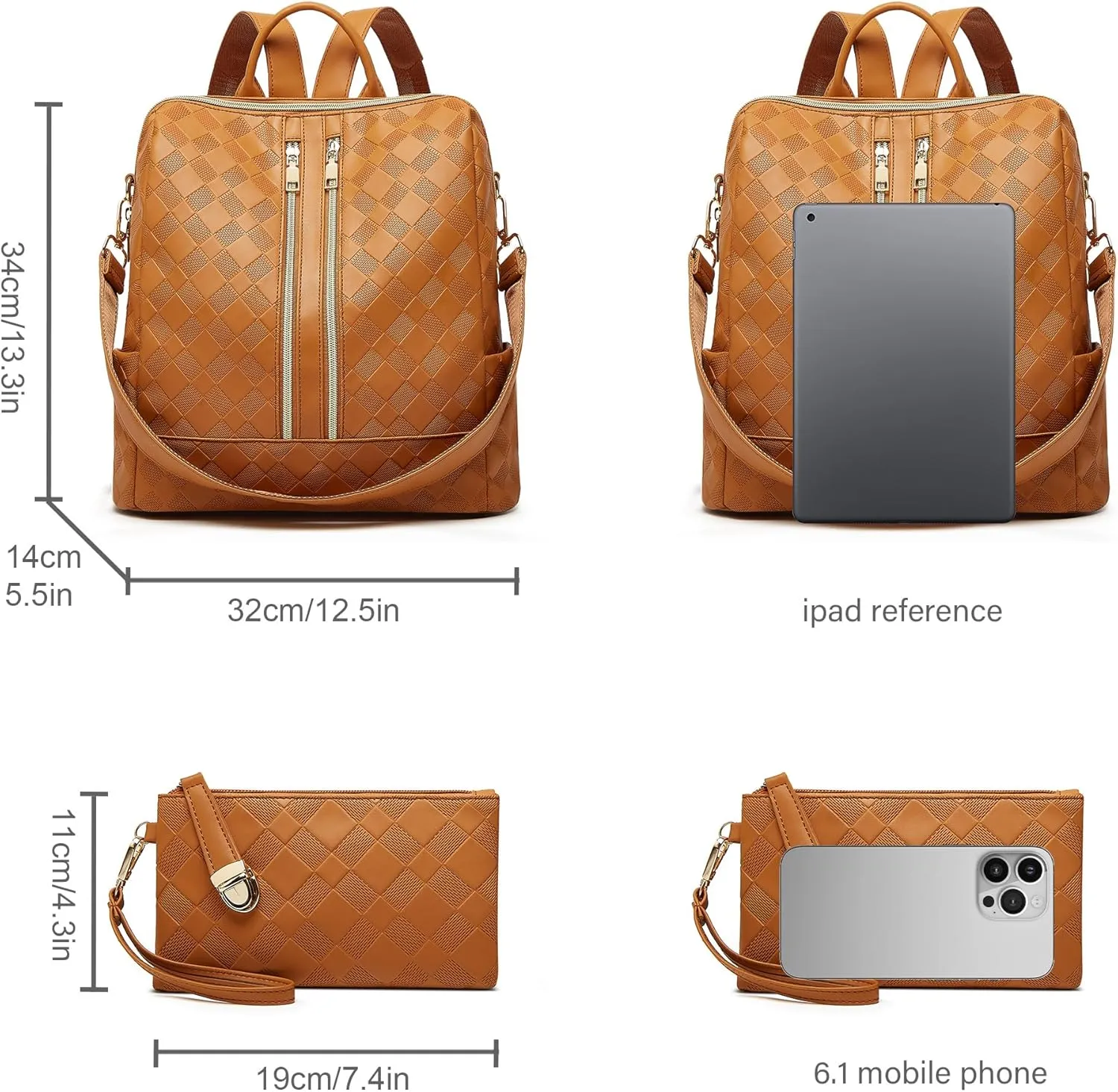 Makes Backpack Purse for Women PU Leather Travel Satchel Handbag Convertible Design Bag with Purse 2 Piece