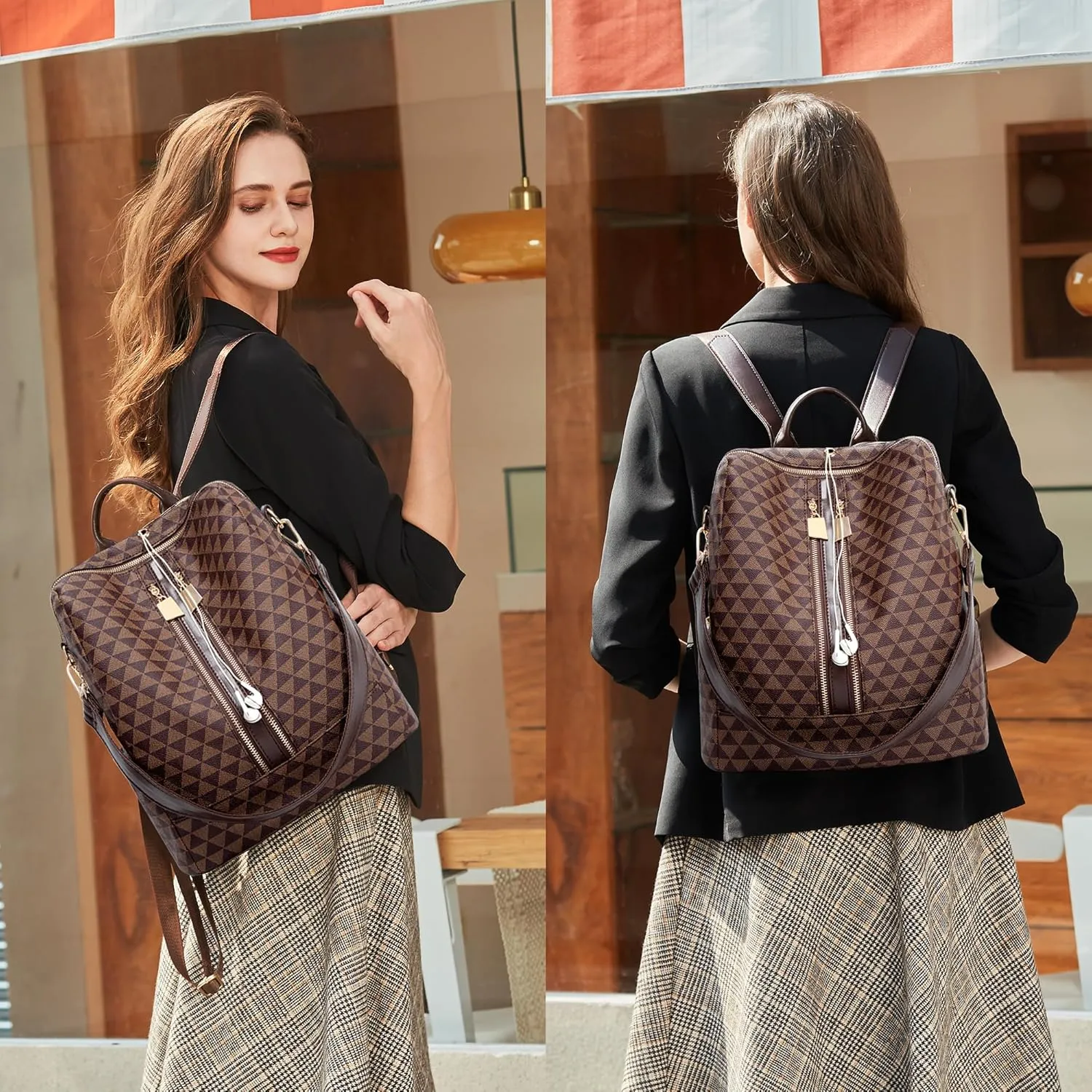 Makes Backpack Purse for Women PU Leather Travel Satchel Handbag Convertible Design Bag with Purse 2 Piece