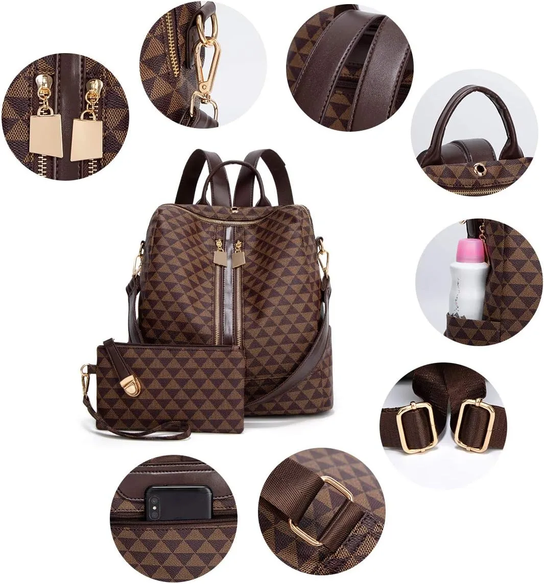 Makes Backpack Purse for Women PU Leather Travel Satchel Handbag Convertible Design Bag with Purse 2 Piece