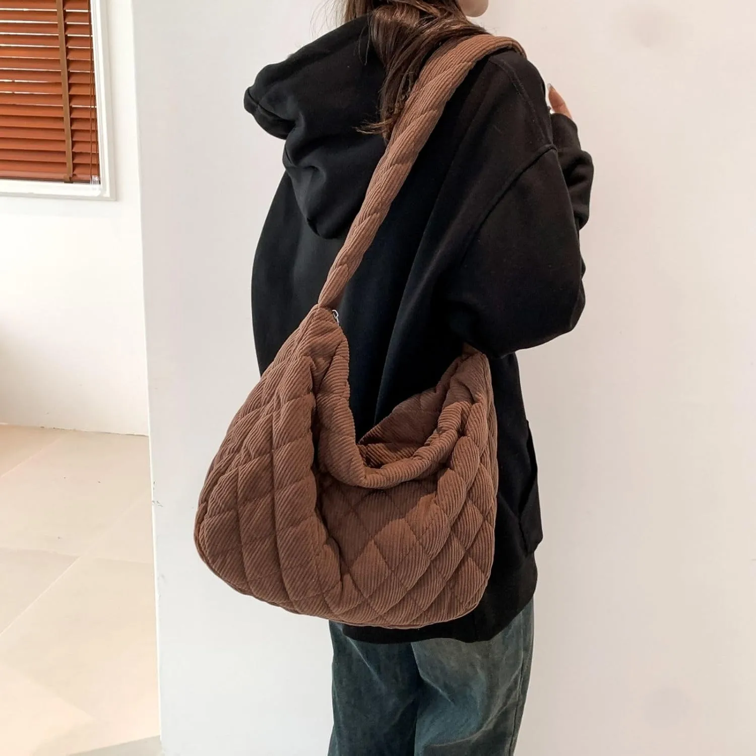 Makukke Corduroy Tote Bag - Women's Shoulder Handbag - Big Capacity Hobo - Casual Work Shopping