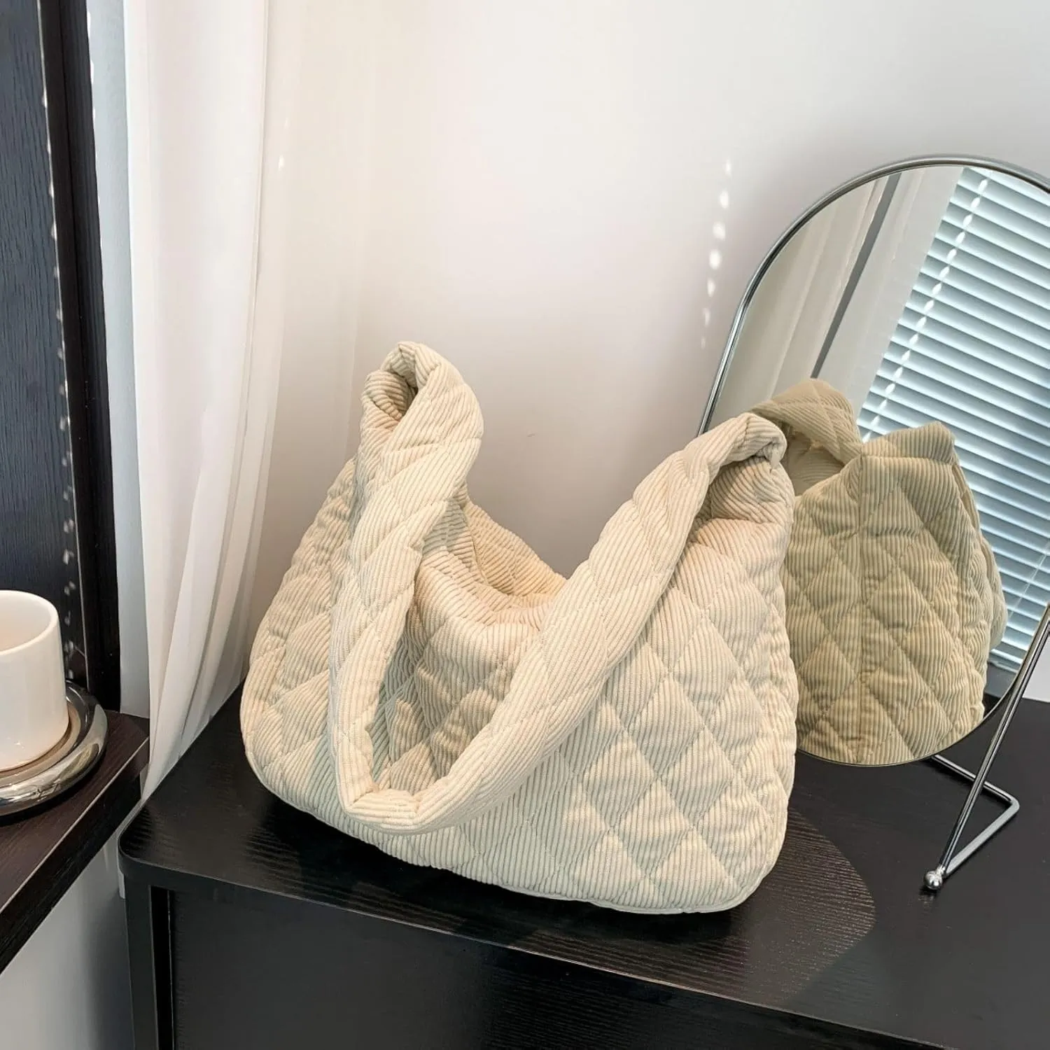 Makukke Corduroy Tote Bag - Women's Shoulder Handbag - Big Capacity Hobo - Casual Work Shopping