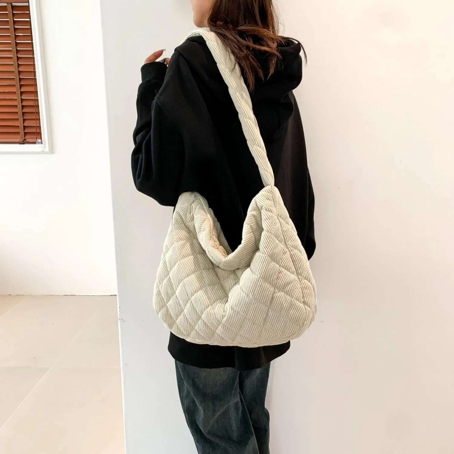 Makukke Corduroy Tote Bag - Women's Shoulder Handbag - Big Capacity Hobo - Casual Work Shopping