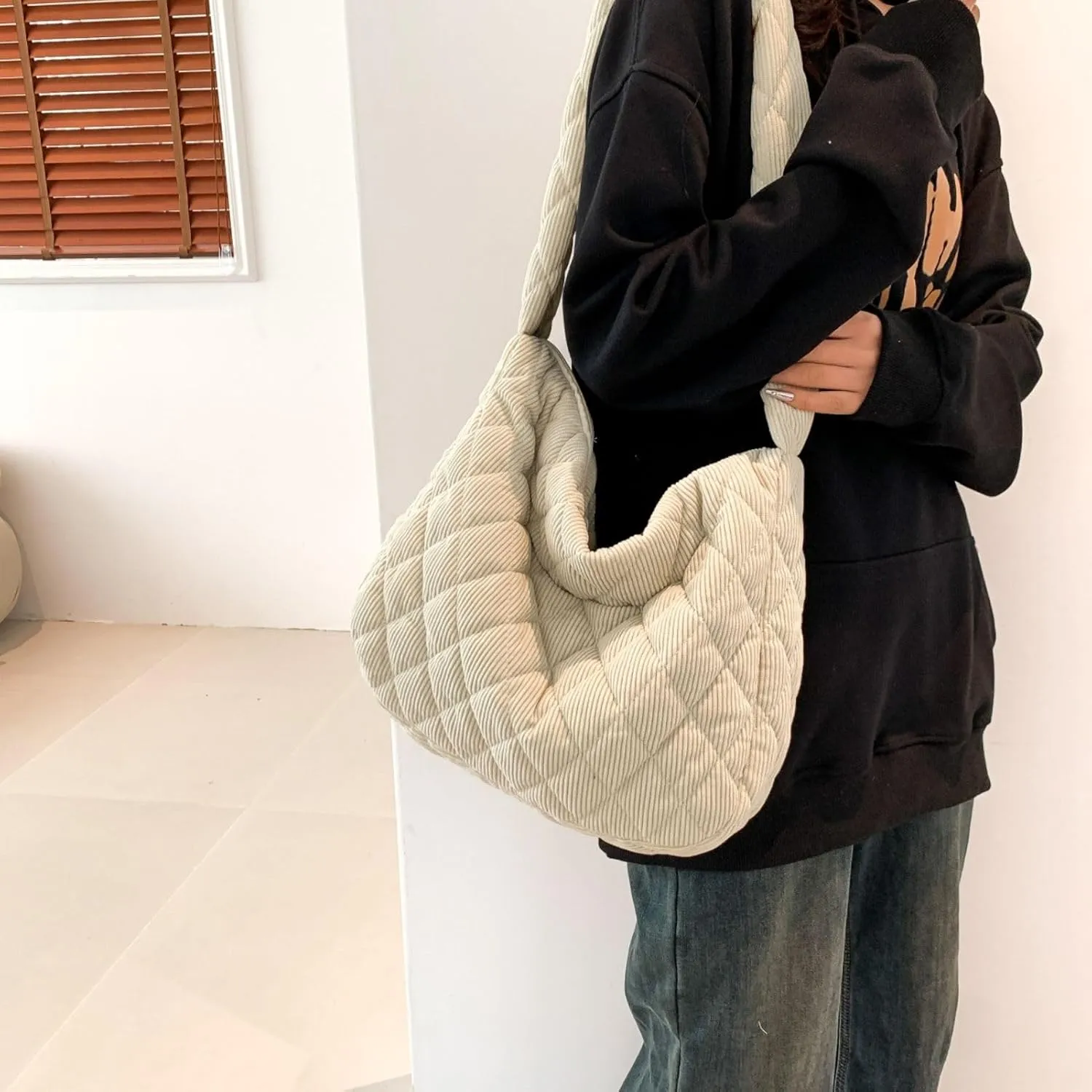 Makukke Corduroy Tote Bag - Women's Shoulder Handbag - Big Capacity Hobo - Casual Work Shopping