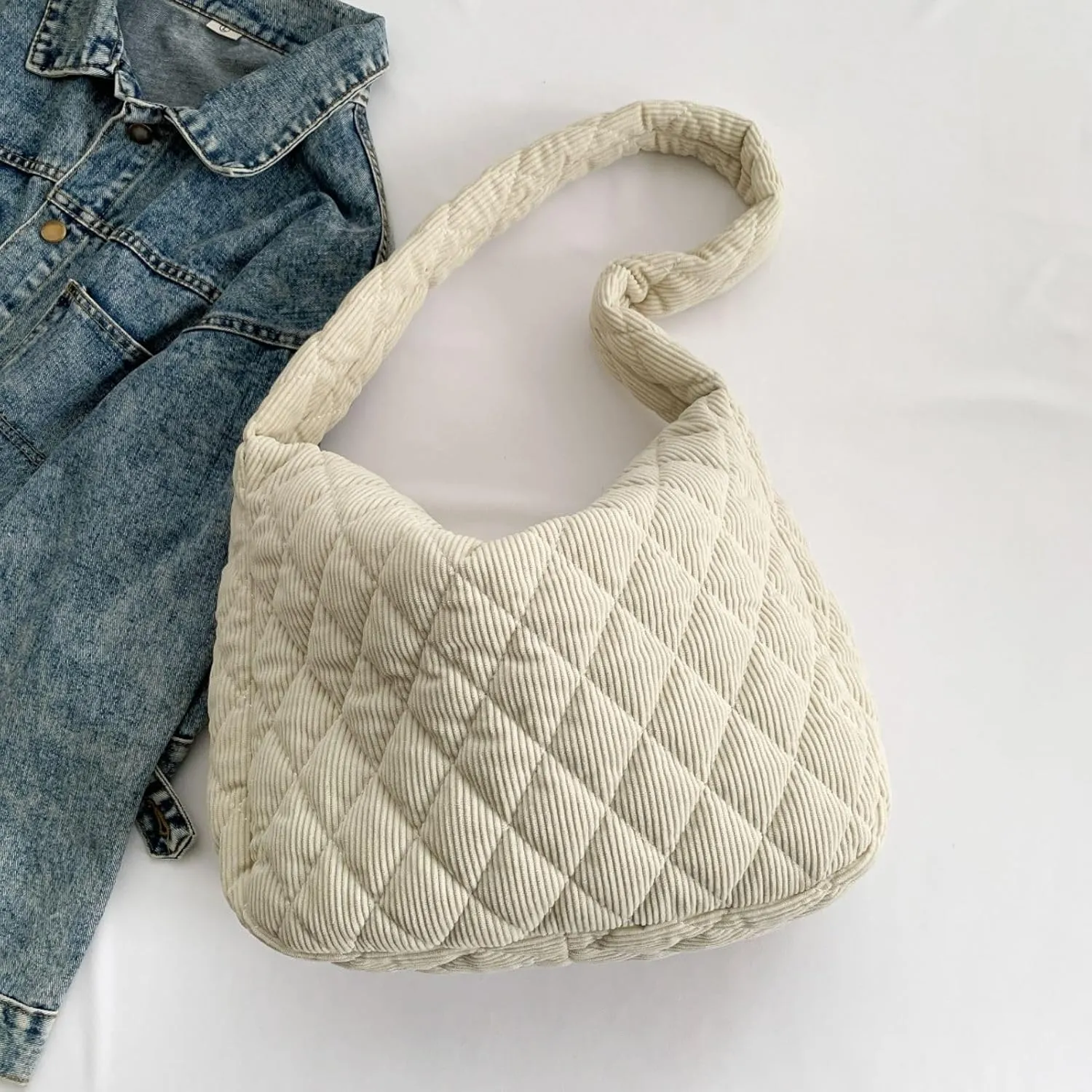 Makukke Corduroy Tote Bag - Women's Shoulder Handbag - Big Capacity Hobo - Casual Work Shopping