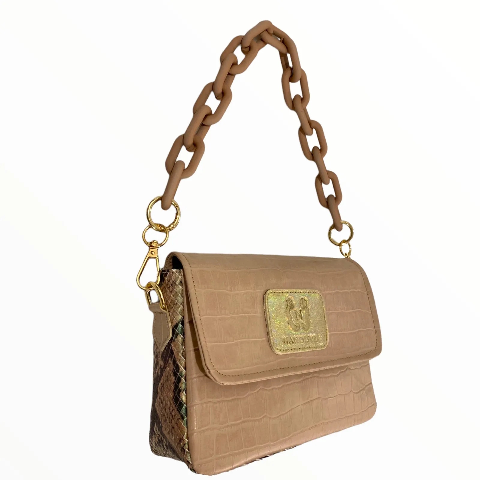 Mandy mini. Nude crocο-print leather limited edition bag