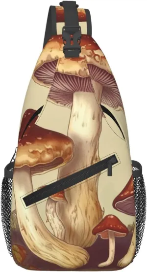 Man's Cross Chest Bag Diagonally Sling Backpack Shoulder Bag Vintage Edible Mushrooms Sling Bag for Women Hiking Daypack