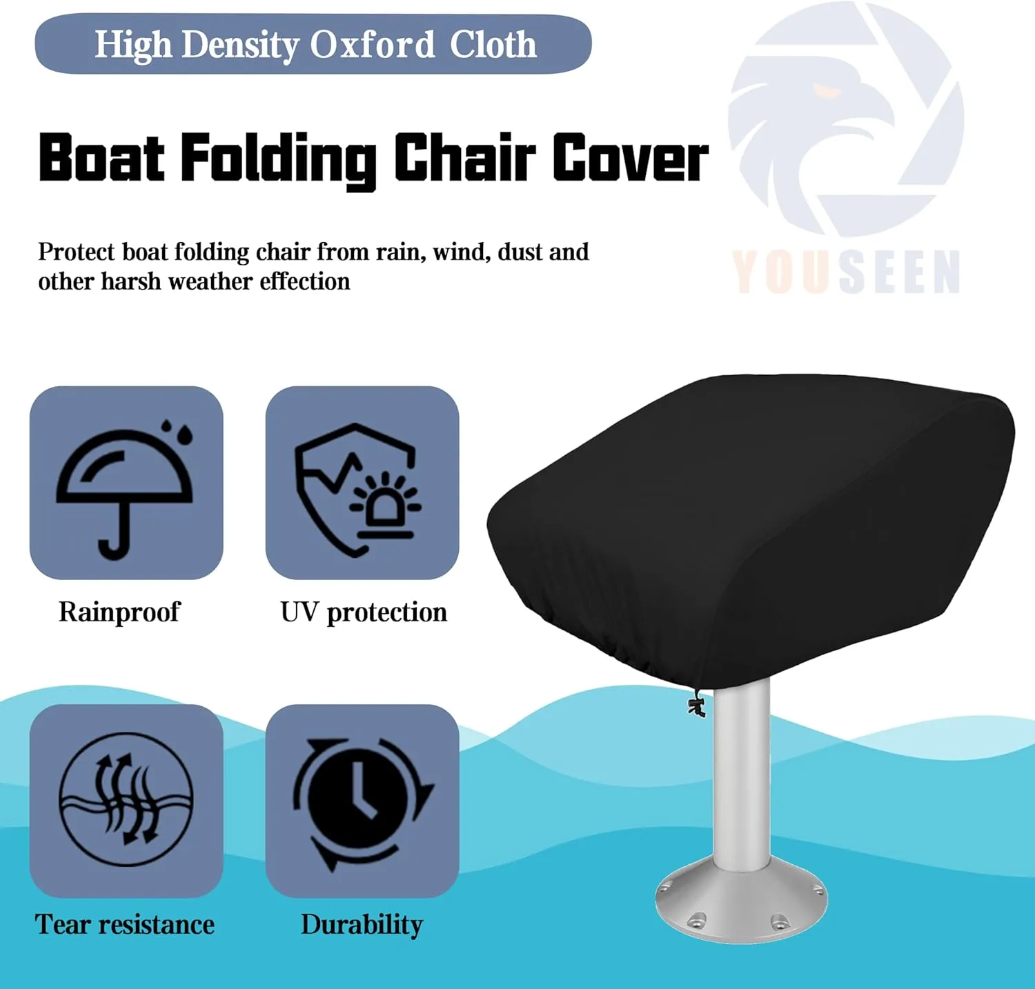 Marine Grade Boat Folding Chair Cover(2 Pack),HUV Resistant Chair Covers for Yacht, Fishing Boat & Kayak (Black, 24" L x 22" W x 25")