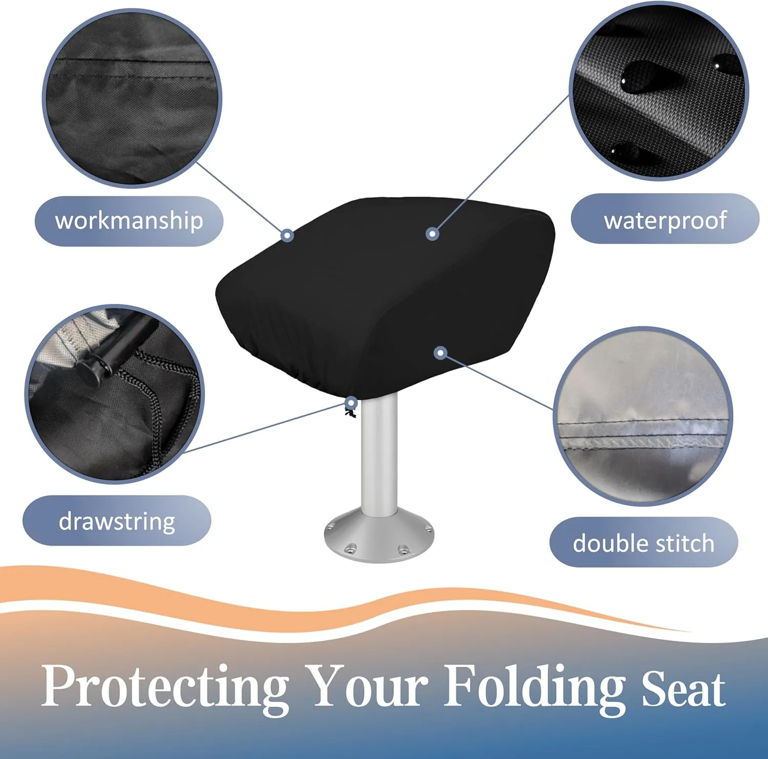 Marine Grade Boat Folding Chair Cover(2 Pack),HUV Resistant Chair Covers for Yacht, Fishing Boat & Kayak (Black, 24" L x 22" W x 25")