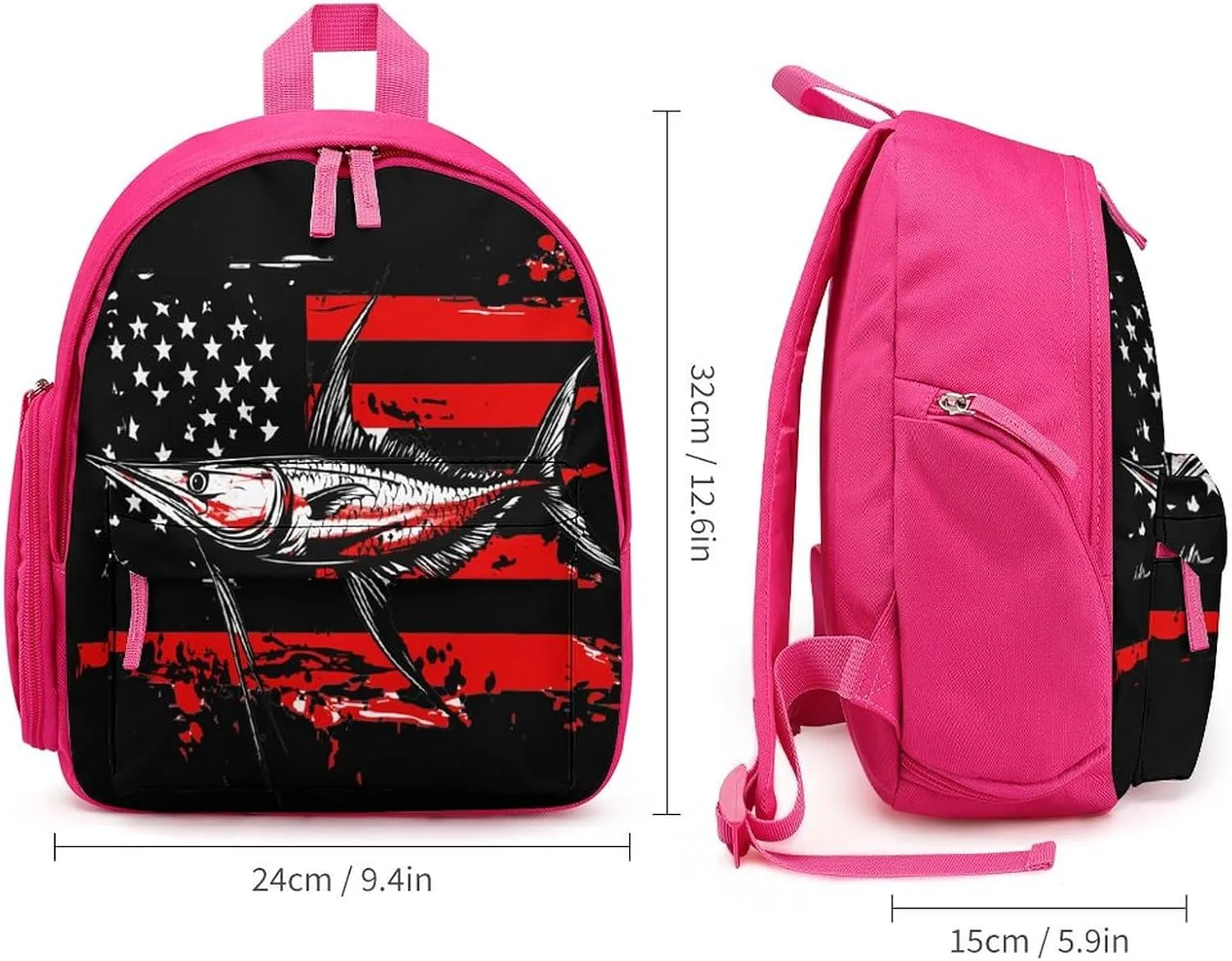 Marlin Swordfish Fish State U.S Flag Backpack Small Shoulder Bag Travel Bag Casual Daybacks Handbags One Size