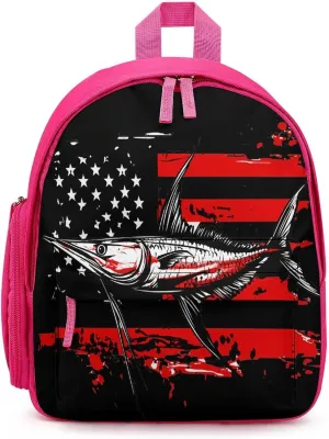 Marlin Swordfish Fish State U.S Flag Backpack Small Shoulder Bag Travel Bag Casual Daybacks Handbags One Size