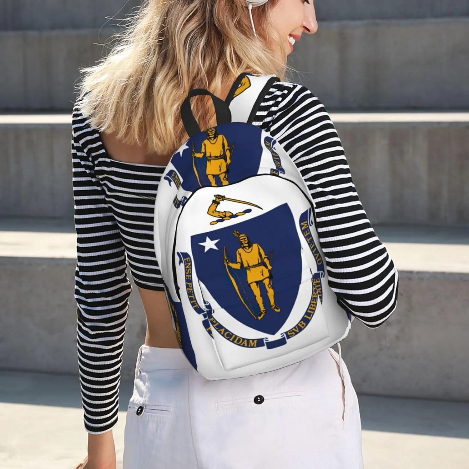Massachusetts State Flag print Backpack Travel Backpacks for Women Men College Backpack Computer Bag for Travel