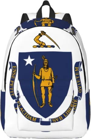 Massachusetts State Flag print Backpack Travel Backpacks for Women Men College Backpack Computer Bag for Travel