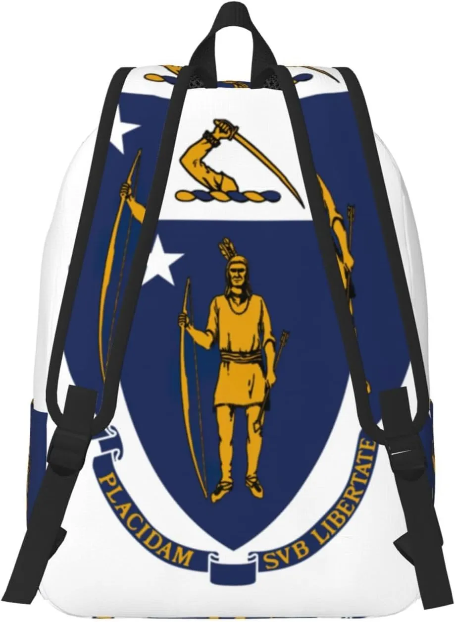 Massachusetts State Flag print Backpack Travel Backpacks for Women Men College Backpack Computer Bag for Travel