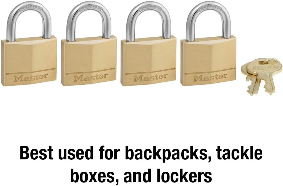 Master Lock 140Q Solid Padlocks, 4 Pack, Keyed-Alike, Brass, Silver
