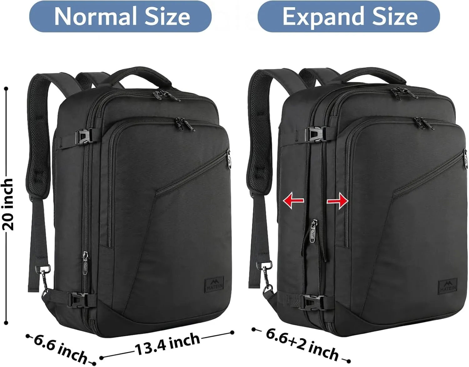 MATEIN 45L Travel Backpack, Large Carry on Backpack for Men Women, Water Resistant Lightweight Expandable Daypack, Business Weekender Backpacks, Gifts for People who Travel, Black