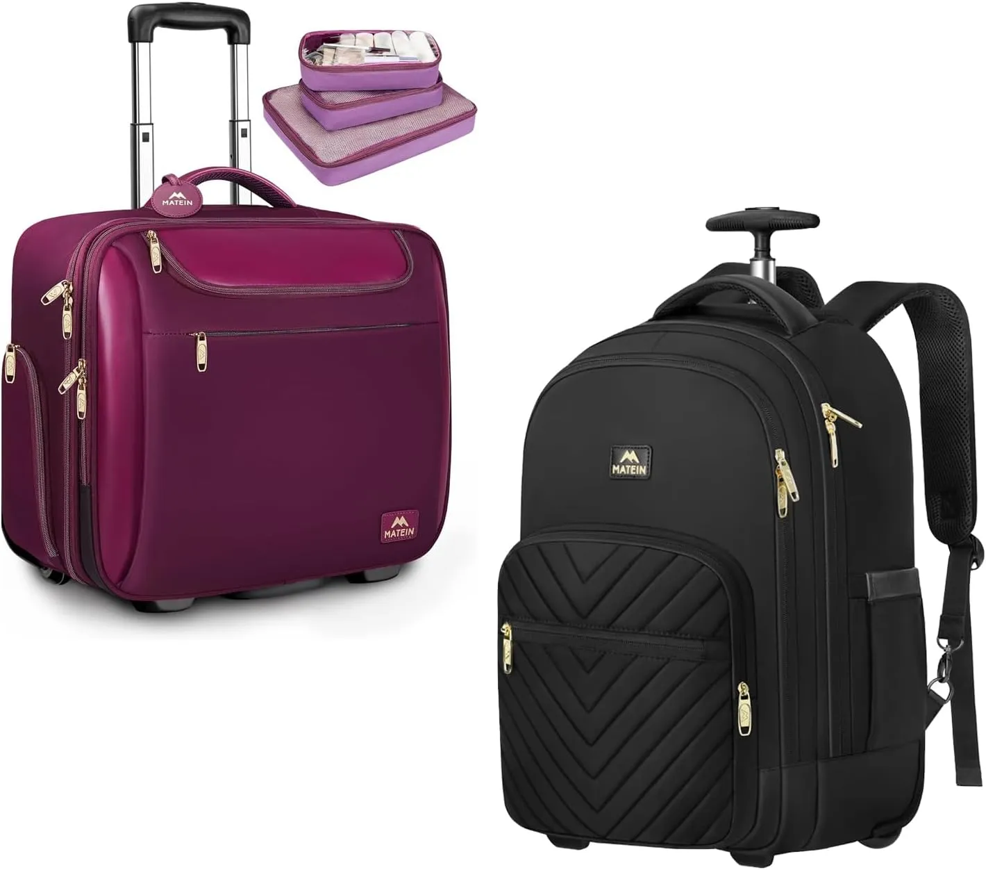 MATEIN Rolling Briefcase for Women, Large 17 Inch Laptop Travel Bag with Wheels & 3 Packing Cubes, 17 inch Water Resistant Wheeled Laptop Backpack, Large Carry On Luggage Travel Backpack with Wheels,
