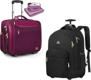 MATEIN Rolling Briefcase for Women, Large 17 Inch Laptop Travel Bag with Wheels & 3 Packing Cubes, 17 inch Water Resistant Wheeled Laptop Backpack, Large Carry On Luggage Travel Backpack with Wheels,