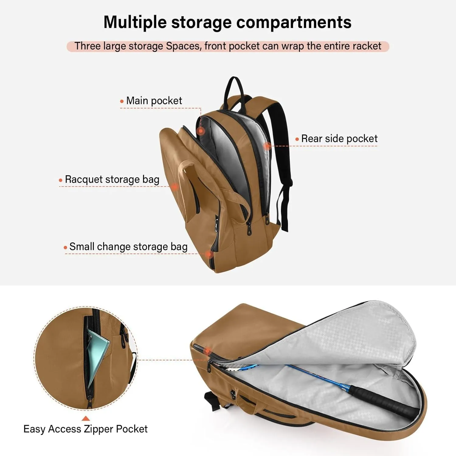 MCHIVER Tennis Bags for Men Women Tennis Backpack Hold 2 Rackets Pickleball Padel Bags 11.81 * 7.87 * 17.11in