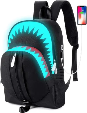 MCWTH Shark Backpacks for Teen Boys, Cool Kids Backpack for School Bookbags (Glow) Large