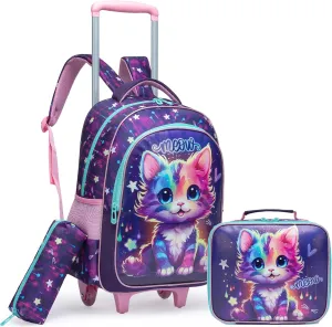 Meetbelify Rolling Backpacks for Girls Backpacks with Wheels for Elementary Students Kids Travel Luggage for Girls Ages 6-8