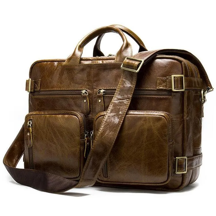 Mens Multipurpose Business Casual Case Leather Handbags Backpacks