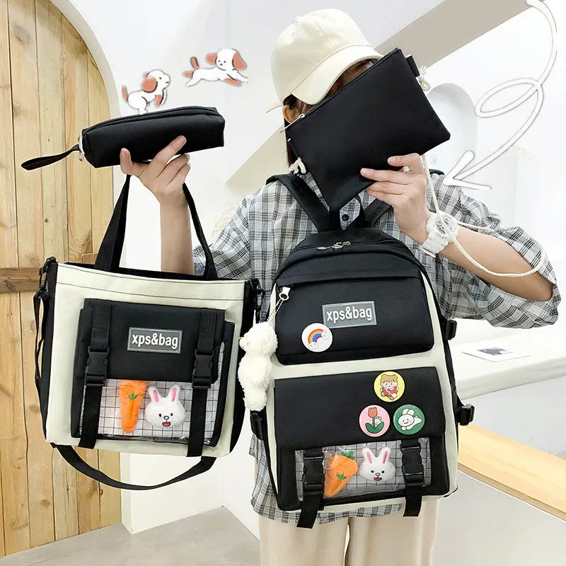 Men's Primary Junior High College Canvas Contrast Backpacks