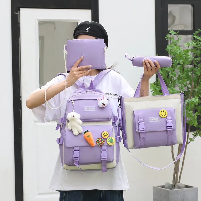 Men's Primary Junior High College Canvas Contrast Backpacks