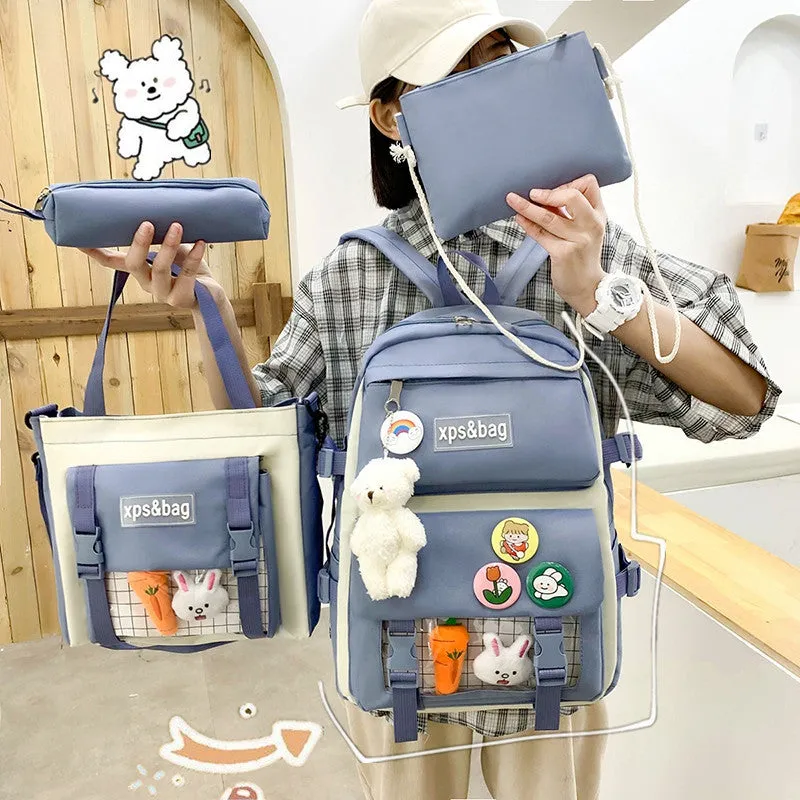 Men's Primary Junior High College Canvas Contrast Backpacks
