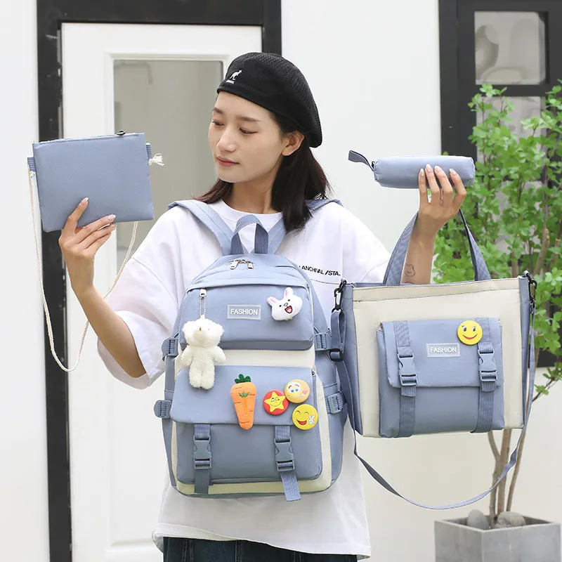 Men's Primary Junior High College Canvas Contrast Backpacks