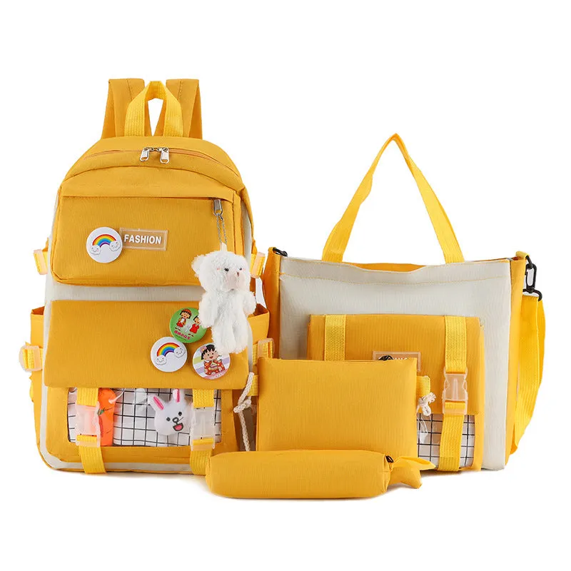 Men's Primary Junior High College Canvas Contrast Backpacks