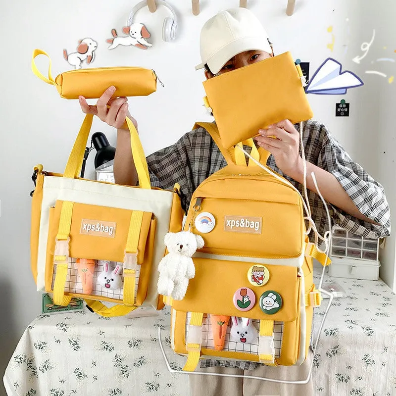 Men's Primary Junior High College Canvas Contrast Backpacks