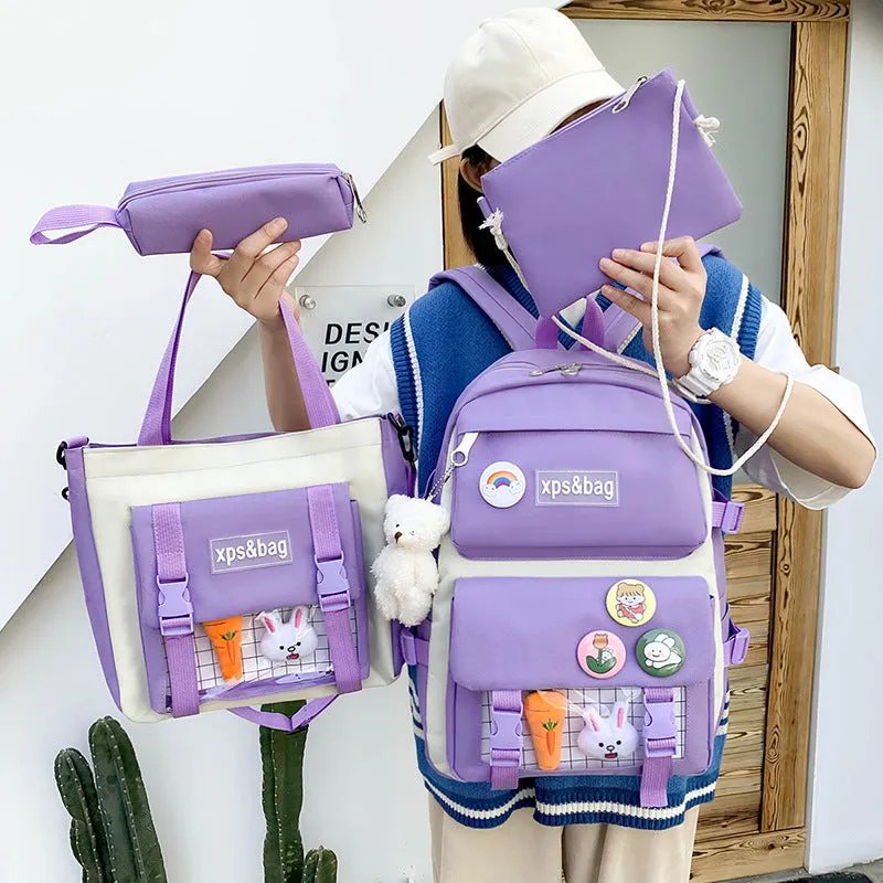 Men's Primary Junior High College Canvas Contrast Backpacks