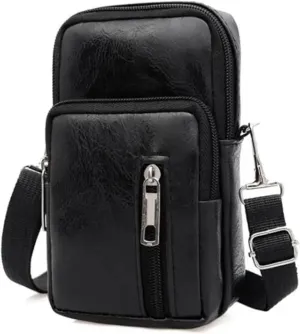 Men's PU Leather Waist Packs Phone Pouch Bags Men Handbag Bag Small Chest Shoulder Belt Bag Crossbody Bags Purse For Outings(Black)