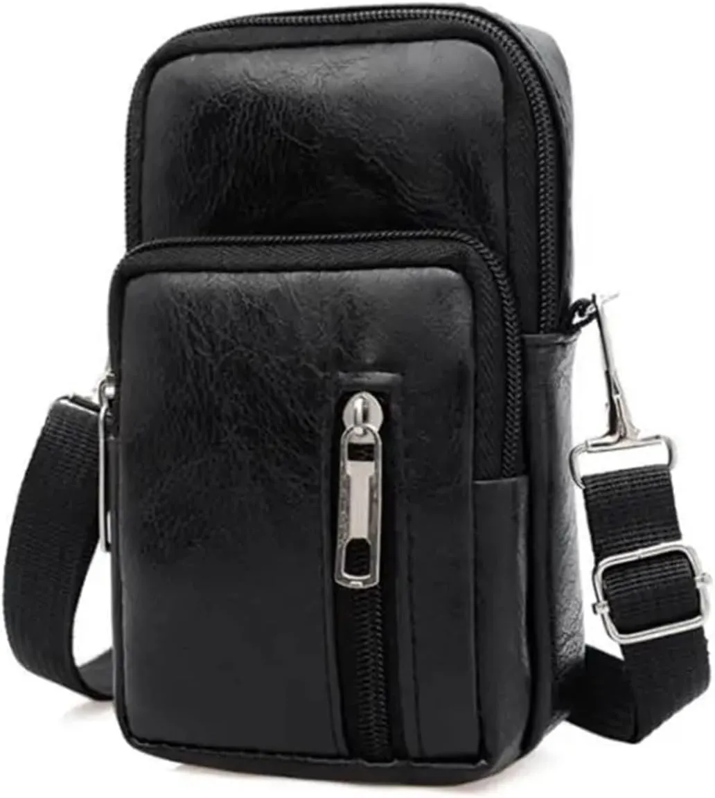 Men's PU Leather Waist Packs Phone Pouch Bags Men Handbag Bag Small Chest Shoulder Belt Bag Crossbody Bags Purse For Outings(Black)
