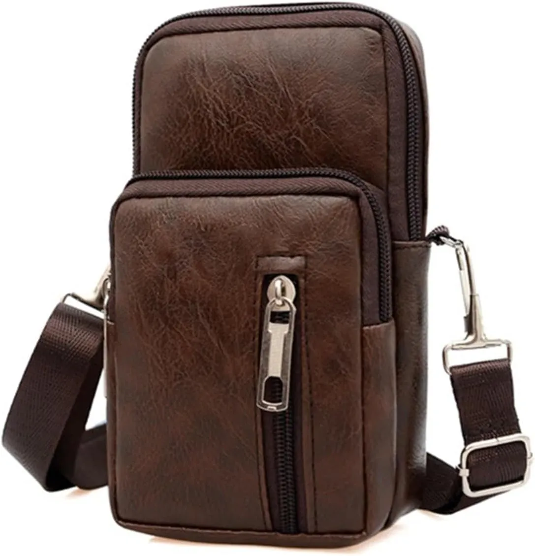Men's PU Leather Waist Packs Phone Pouch Bags Men Handbag Bag Small Chest Shoulder Belt Bag Crossbody Bags Purse For Outings(Brown)