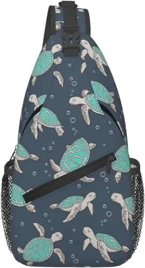 Mens Sling Bag Shoulder Backpacks for Sea Turtles Green Chest Bags, Anti Theft Crossbody Bag Multi Purpose Daypacks for Hiking Sports
